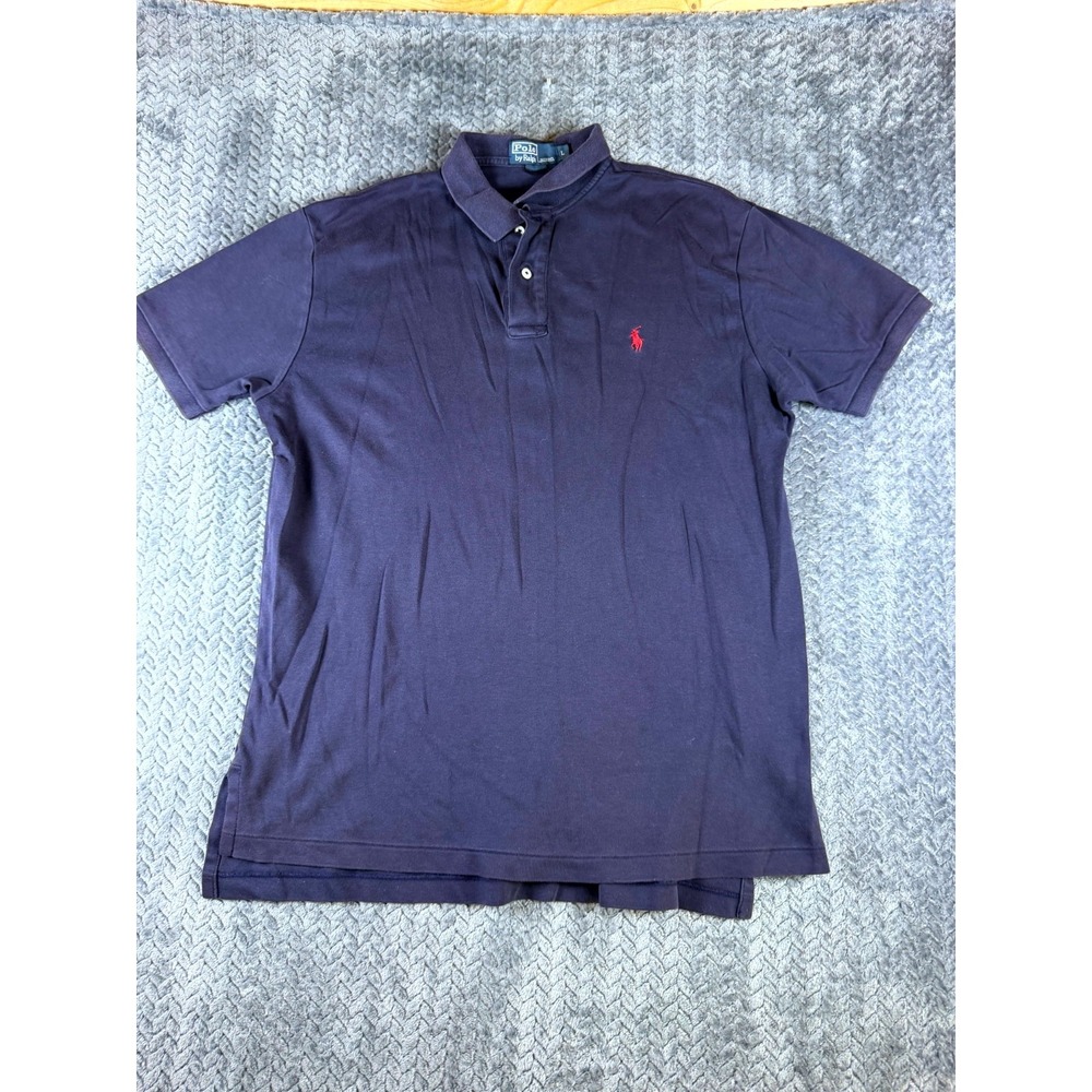 Polo By Ralph Lauren Polo Shirt Mens Large Navy Blue High Low Hem Side Slit